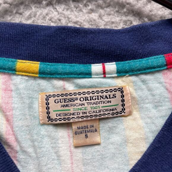 Vintage GUESS T Shirt Mens Small Striped Vertical Crewneck Short Sleeve - Picture 6 of 10